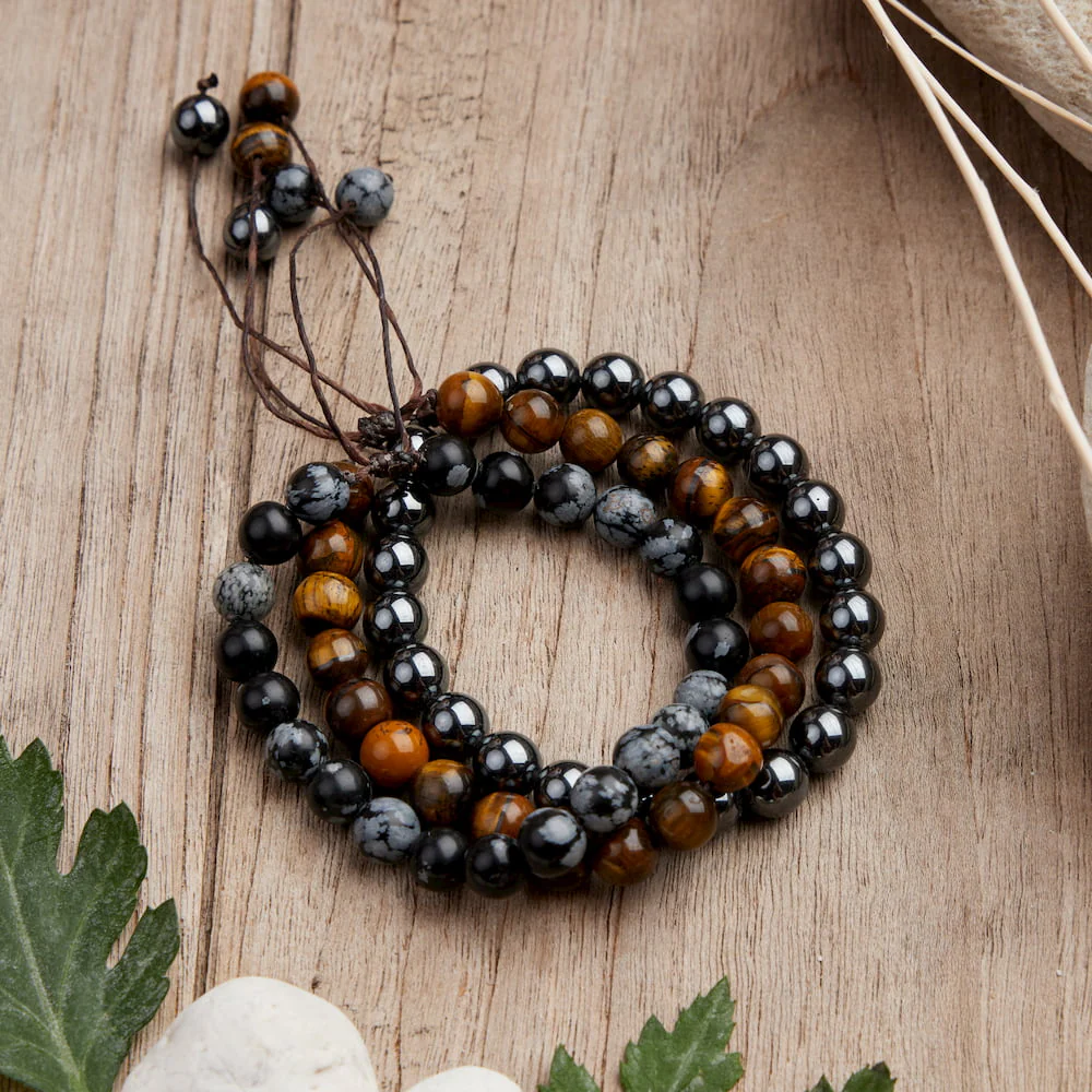 Pack "Alpha" : bracelet oeil de tigre obsidienne et hématite - Image 3