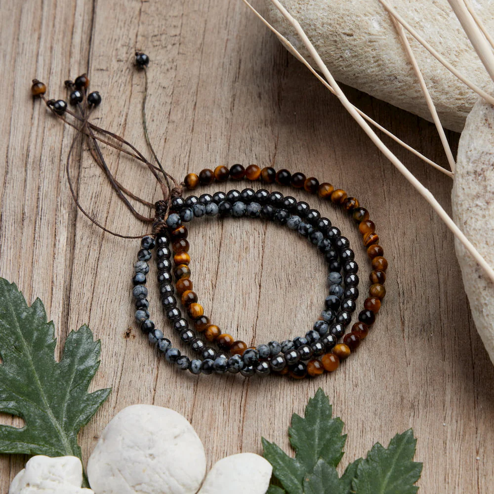 Pack "Alpha" : bracelet oeil de tigre obsidienne et hématite - Image 4