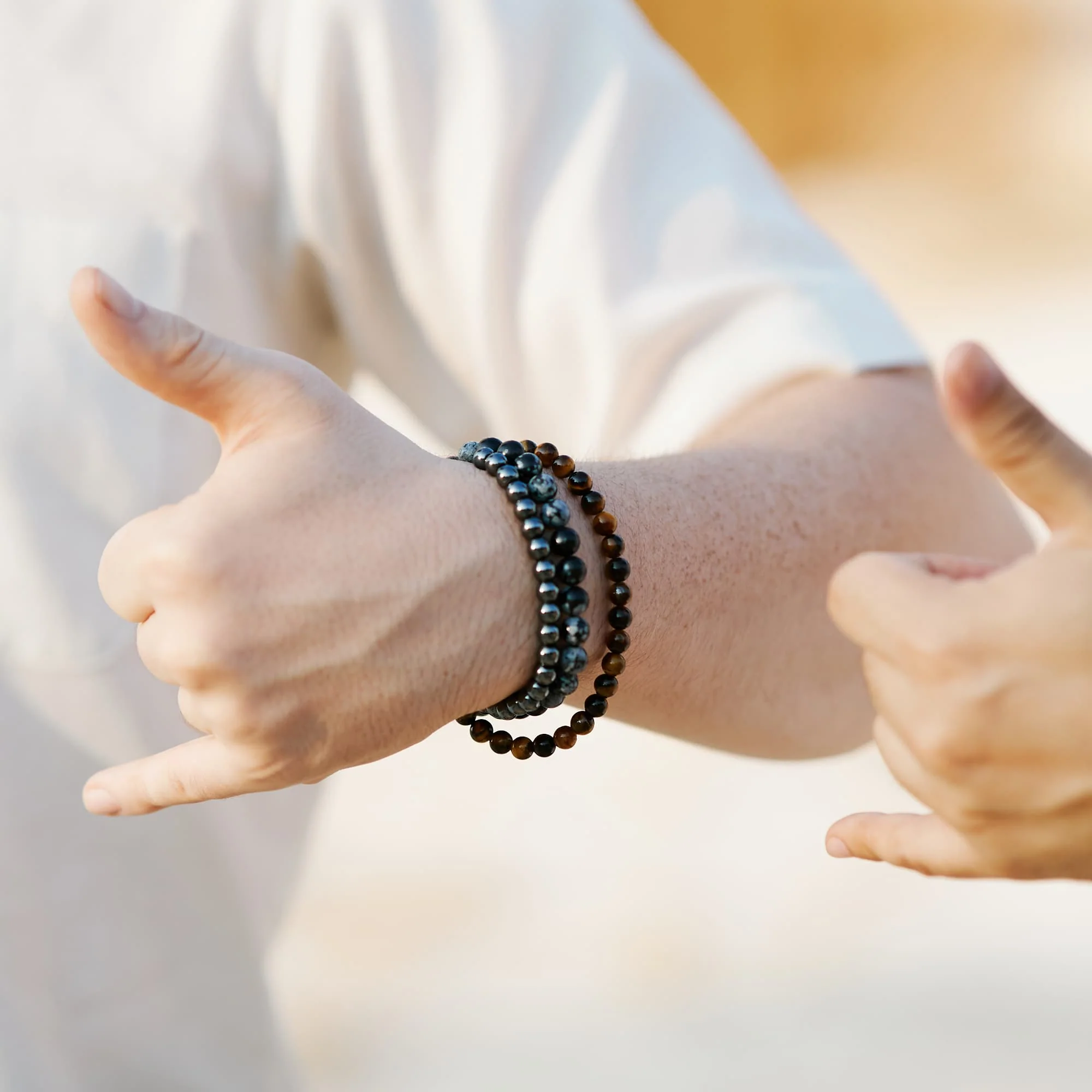 Pack "Alpha" : bracelet oeil de tigre obsidienne et hématite - Image 6